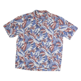 PARADISE BAY Mens Blue & Red Leaf Patterned Cotton Shirt M Hawaiian Style