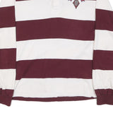 CHARLES RIVERR Mens Maroon & White Rugby Stripe Long Sleeve Polo Shirt M Thick