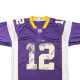 REEBOK Mens Purple & White Harvin Graphic T-Shirt L Short Sleeve V-Neck NFL