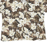 Womens Brown & Cream Floral Cotton Blend Shirt Short Sleeve Collared XL Casual
