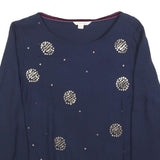 WHITE STUFF Womens Navy Blue Printed Long Sleeve Round Neck Top UK 10