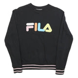 FILA Womens Black Cotton Blend Crew Neck S Logo Sweatshirt Pullover Casual