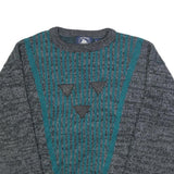 ATLANTIC TRADERS Mens Grey & Teal Patterned Acrylic Jumper Crew Neck Chunky Knit