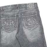 Mens Grey Denim Style Cotton Blend Shorts XL W38 Tribal Embroidered Pocket