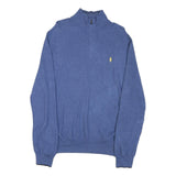 POLO RALPH LAUREN Mens Blue Yellow Logo Patterned Half Zip Jumper Cotton Blend L
