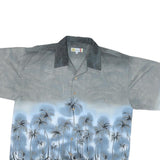ALAHIA JOE Mens Grey & Blue Hawaiian Shirt XL Beach Palm Tree Print Relaxed Fit