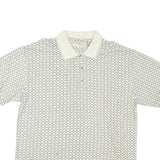 PANMANS Mens White & Black Geometric Print Short Sleeve Polo Shirt L Classic