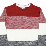 THE SHOP TK Mens Red White & Grey Patterned Crew Neck Chunky Knit Jumper M
