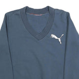 PUMA Womens Blue V-Neck Sweatshirt S Cotton Blend Pullover Sports Logo