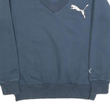 PUMA Womens Blue V-Neck Sweatshirt S Cotton Blend Pullover Sports Logo