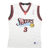 CHAMPION Mens White & Red Sixers Iverson Basketball Jersey L Sleeveless V-Neck