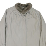 Womens Beige Jacket L Polyester Blend Plain Button Closure Faux Fur Collar Warm