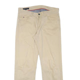 TOMMY HILFIGER Mens Cotton Blend Beige Regular Straight Trousers W34 L30 Casual