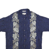 CAMPIA Mens Blue Rayon Hawaiian Shirt XL Leaf Print Casual Summer Button