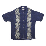CAMPIA Mens Blue Rayon Hawaiian Shirt XL Leaf Print Casual Summer Button