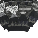 EXPRESSIONS Mens Black Grey Patterned Acrylic Jumper Crew Neck L Casual Comfort