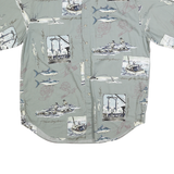 BIMINI BAY Mens Green Cotton Blend Fishing Print Shirt XL Casual Summer Wear