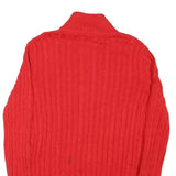 TOMMY HILFIGER Womens Red Patterned Full Zip Jumper Crew Knit M Cable Knit