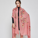 Anyyou 100% Pure Merino Wool Pink Floral Garden Stylish Poncho Winter Large Scarf With Trendy Pashmina Shawl Bandana For Womenfashion Design