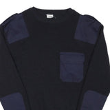 CITY GUARD Mens Navy Blue Patterned Wool Blend Jumper Crew Neck Basic Knit S