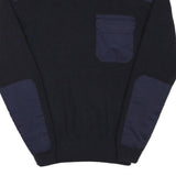 CITY GUARD Mens Navy Blue Patterned Wool Blend Jumper Crew Neck Basic Knit S