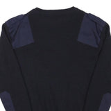 CITY GUARD Mens Navy Blue Patterned Wool Blend Jumper Crew Neck Basic Knit S