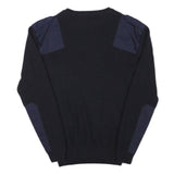 CITY GUARD Mens Navy Blue Patterned Wool Blend Jumper Crew Neck Basic Knit S