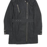 MICHAEL KORS Womens Black Hooded Wool Blend Jacket M Zip Coat Elegant Classic