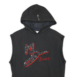 MDIA Mens Black Sleeveless Hoodie S Cotton Blend Logo Graphic Pullover