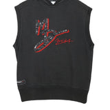 MDIA Mens Black Sleeveless Hoodie S Cotton Blend Logo Graphic Pullover