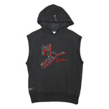 MDIA Mens Black Sleeveless Hoodie S Cotton Blend Logo Graphic Pullover