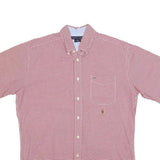 TOMMY HILFIGER Mens Red & White Check Shirt M Button Short Sleeve Cotton Blend