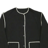 Womens Black Button Jacket L Polyester Blend Plain Classic Fit Contrast Trim