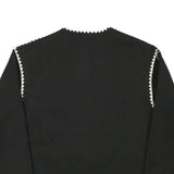 Womens Black Button Jacket L Polyester Blend Plain Classic Fit Contrast Trim
