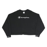 CHAMPION Womens Black Cropped Crew Neck Sweatshirt M Cotton Blend Logo