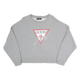 GUESS Womens Grey Sweatshirt S Crew Neck Logo Cropped Pullover Cotton Blend