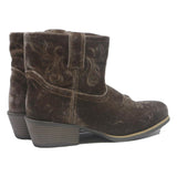 JUSTIN Womens Brown Synthetic Ankle Boots UK 9 Stylish Western Embroidered