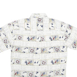NATURAL ISSUE Mens White Nautical Print Cotton Shirt L Beach Casual Summer