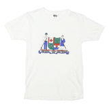 DINAR Womens White Cotton Blend Graphic T-Shirt S Short Sleeve Crew Neck