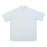 FREY Mens White Shirt L Cotton Blend Short Sleeve Button Casual Summer