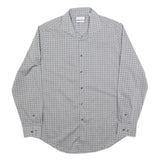 CALVIN KLEIN Mens Grey Check Shirt L Cotton Blend Button Long Sleeve Classic Fit