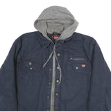 WRANGLER Mens Navy Blue Cotton Hooded Jacket M Zip Casual Workwear Pocket