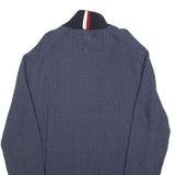 TOMMY HILFIGER Mens Blue Patterned Pullover V Neck Chunky Knit XL Cotton Jumper