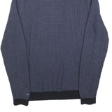 TOMMY HILFIGER Mens Blue Patterned Pullover V Neck Chunky Knit XL Cotton Jumper