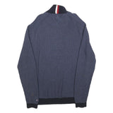 TOMMY HILFIGER Mens Blue Patterned Pullover V Neck Chunky Knit XL Cotton Jumper