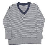 TOMMY HILFIGER Womens Navy & White Patterned Jumper V-Neck Basic Knit XL Striped