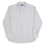 TOMMY HILFIGER Mens Grey & White Striped Shirt XL Cotton Long Sleeve