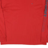 TOMMY JEANS Womens Red Long Sleeve Crew Neck Logo Cotton Blend L T-Shirt