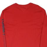 TOMMY JEANS Womens Red Long Sleeve Crew Neck Logo Cotton Blend L T-Shirt
