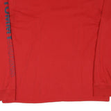 TOMMY JEANS Womens Red Long Sleeve Crew Neck Logo Cotton Blend L T-Shirt
